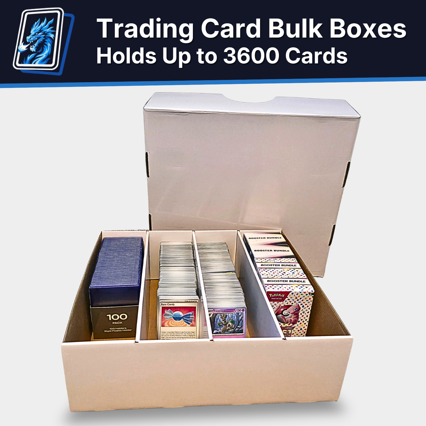 Trading Card Bulk Storage Box | 4-Row Card Box – Holds 3600 Cards