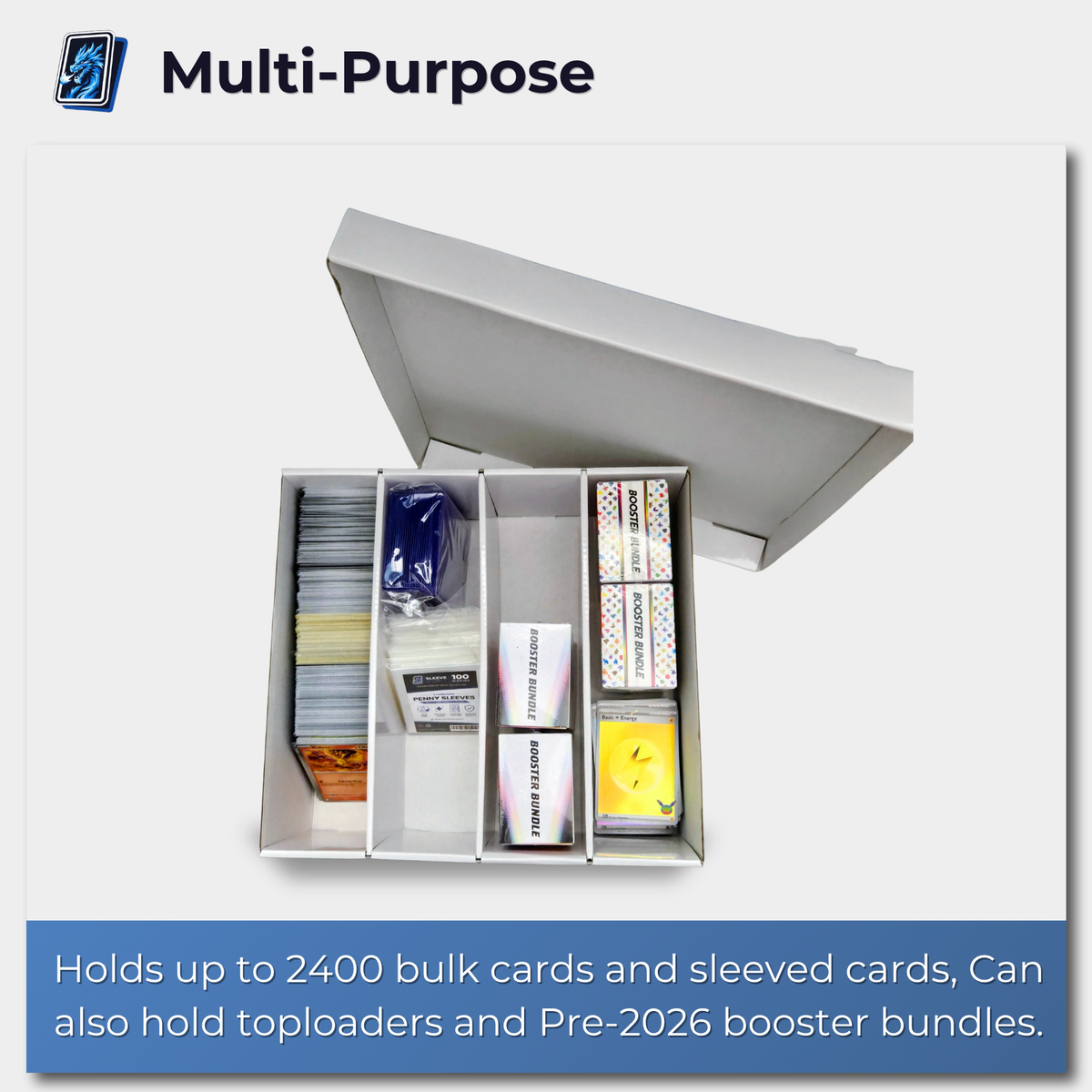 Trading Card Bulk Storage Box | 4-Row Card Box – Holds 2400 Cards