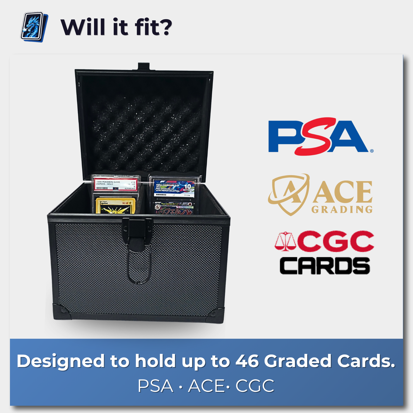 Graded Card Storage Case - Up to 46 Card Capacity | Fits PSA, ACE & CGC Slabs