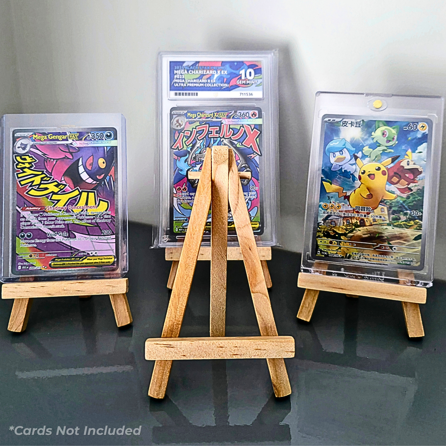 Trading Card Display Stand – Pokémon & PSA Graded Card Holder for Toploaders & Magnetic Cases (1–10 Pack)