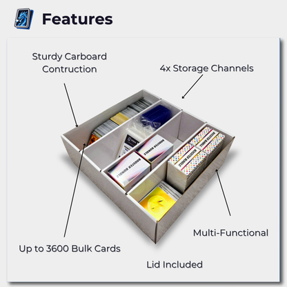 Trading Card Bulk Storage Box | 4-Row Card Box – Holds 2400 Cards