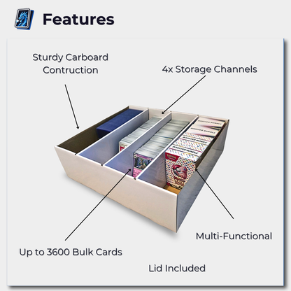 Trading Card Bulk Storage Box | 4-Row Card Box – Holds 3600 Cards