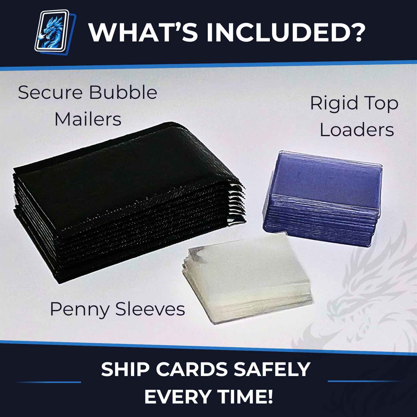 Complete Shippig Kit for Trading Cards (Bubble Envelopes Mailers, Toploaders & Sleeves) - Pokemon, MTD, One Piece, Lorcana, Sports