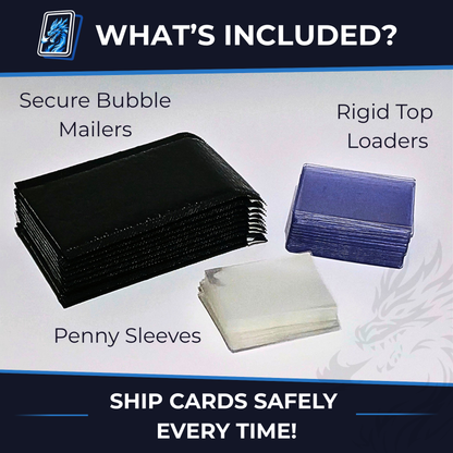 Complete Shippig Kit for Trading Cards (Bubble Envelopes Mailers, Toploaders & Sleeves) - Pokemon, MTD, One Piece, Lorcana, Sports